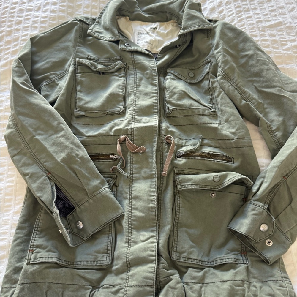 Women's Olive Utility Jacket with Drawstring Waist